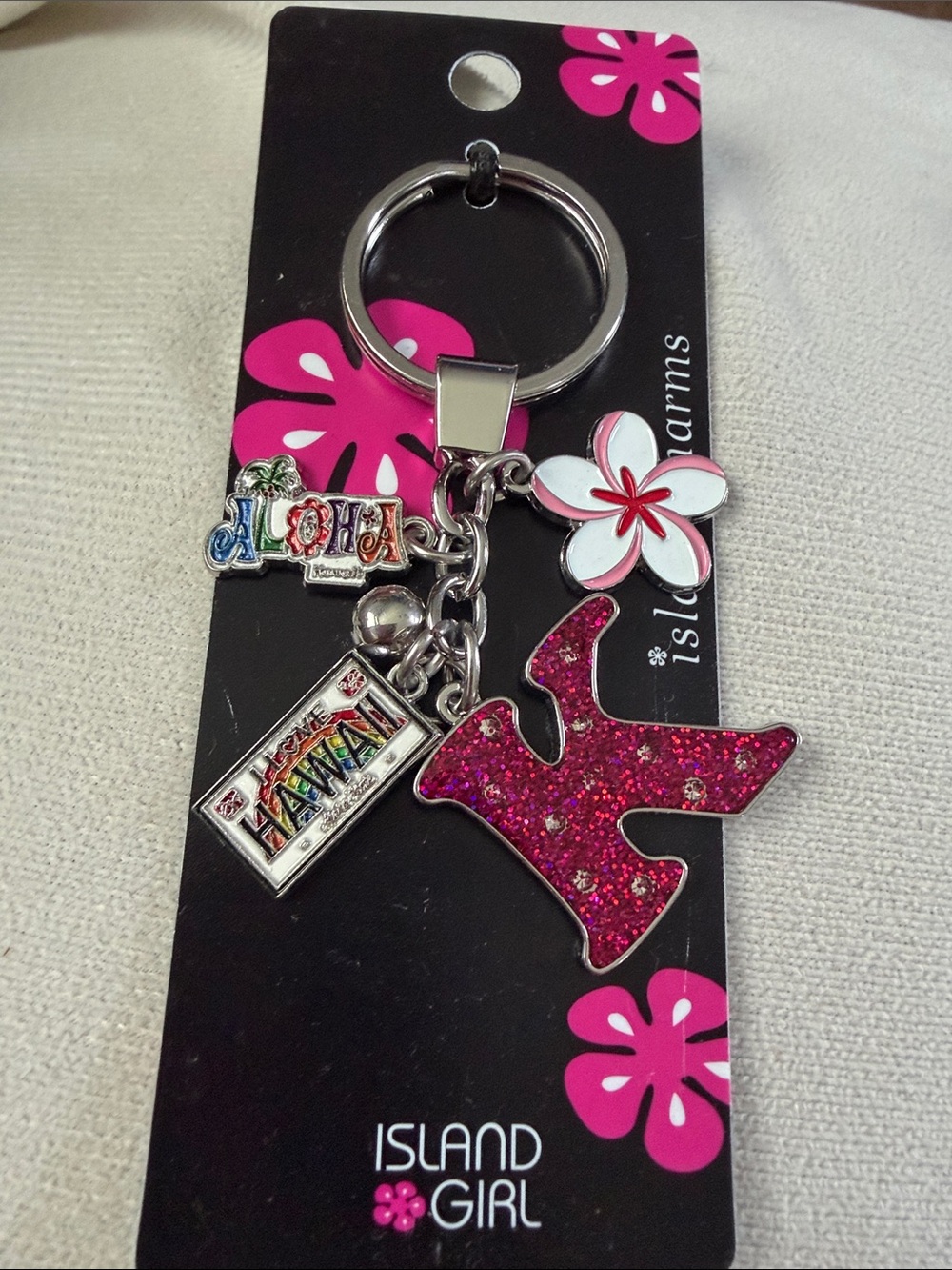 Island Girl Hawaii “K” Pink Glitter Aloha Keychain